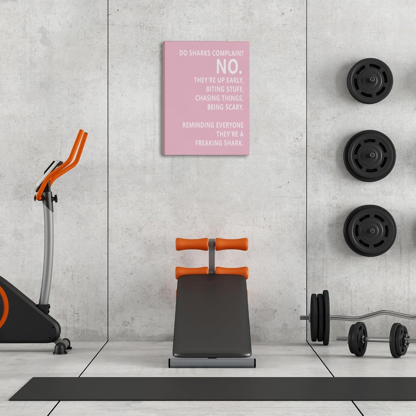 Rusenbao Gym Motivational Workout Wall Art, Home Gym Decor, Inspirational Workout Room Decor, Do Sharks Complain About Monday, Canvas Wall Art for Exercise Fitness Room Office, 11x14 inch(Pink)