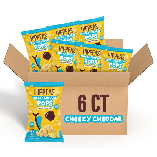 Hippeas Cheezy Cheddar Pops, 4 Ounce (Pack of 6), 3g Protein, 2g Fiber, Vegan, Gluten-Free, Crunchy, Plant Protein Snacks
