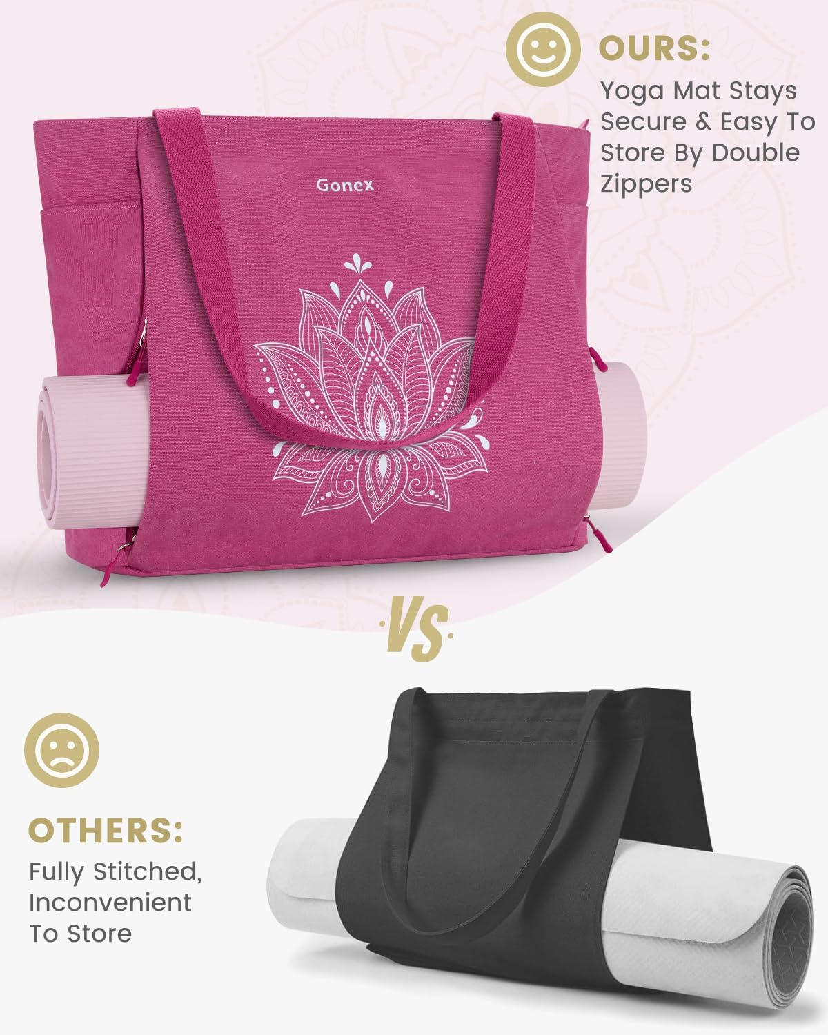 Gonex Yoga Mat Bag, Large Tote Bag with Multi Pockets for Women Men, Canvas Mat Carrier, Full Zipper Easy Access for Pilates Gym Travel