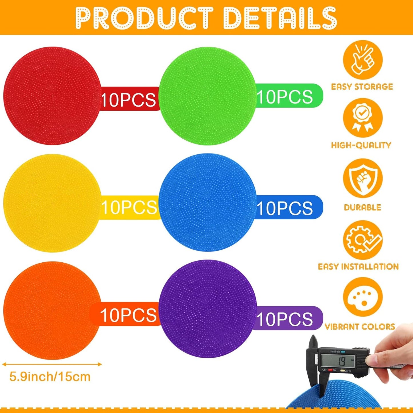 TPE Floor Spot Markers Dots for Gym Flat Non Slip Spot Marker Dance Dot for Classroom Gym Sports Soccer Basketball Agility Training Field Marking Equipment