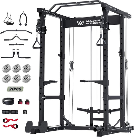 MAJOR FITNESS Drone1 Power Cage - Multi-Function Power Rack for Home Gym, Squat Rack, Cable Crossover System, for Strength Training, Heavy-Duty Steel Construction
