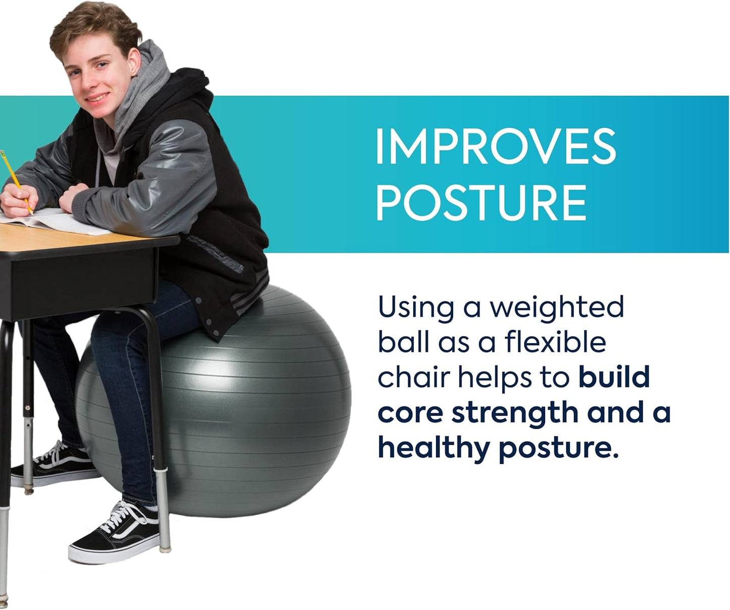 Bouncyband Balance Ball – Create Flexible Seating to Improve Focus at School, Office, or Home with This No-Roll Weighted Ball