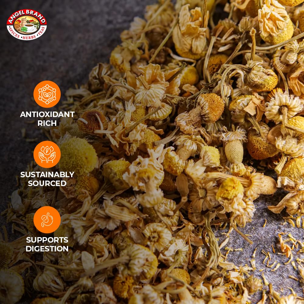 Angel Brand Dried Chamomile Flowers – 0.25 oz Pouch Pack of 3 – Premium Chamomile Flowers for Tea and Herbal Infusions.