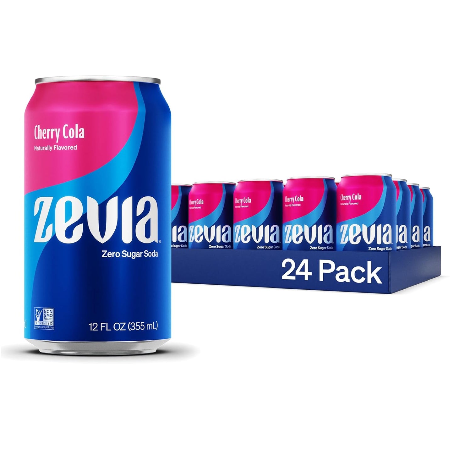 Zevia Zero Sugar Soda, Cherry Cola, 12 oz Cans (24-Pack) – Naturally Sweetened, Non-GMO Project Verified, Gluten-Free, Vegan