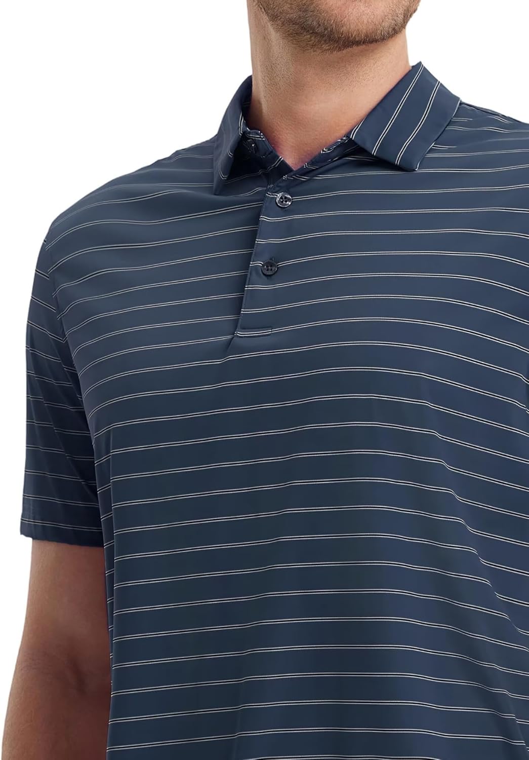 M MAELREG Mens Striped Golf Shirts Short Sleeve Silk-Like Touch Water-Resistant Breathable Soft Collared Polo Shirts for Men