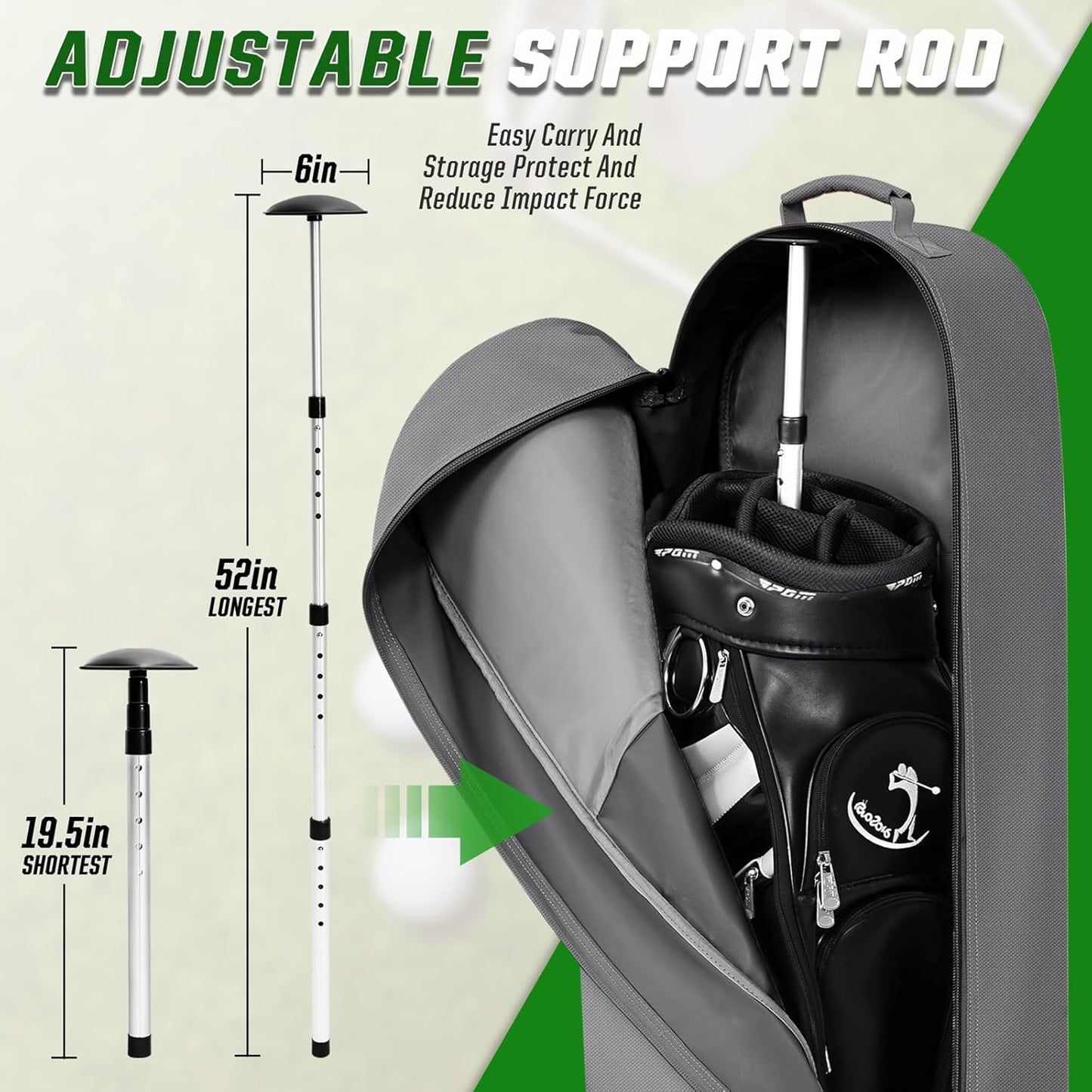 Golf Travel Bags for Airlines with Adjustable Support Rod and Detachable Shoulder Straps, Soft Foldable Golf Club Travel Covers, 900D Heavy Duty Oxford