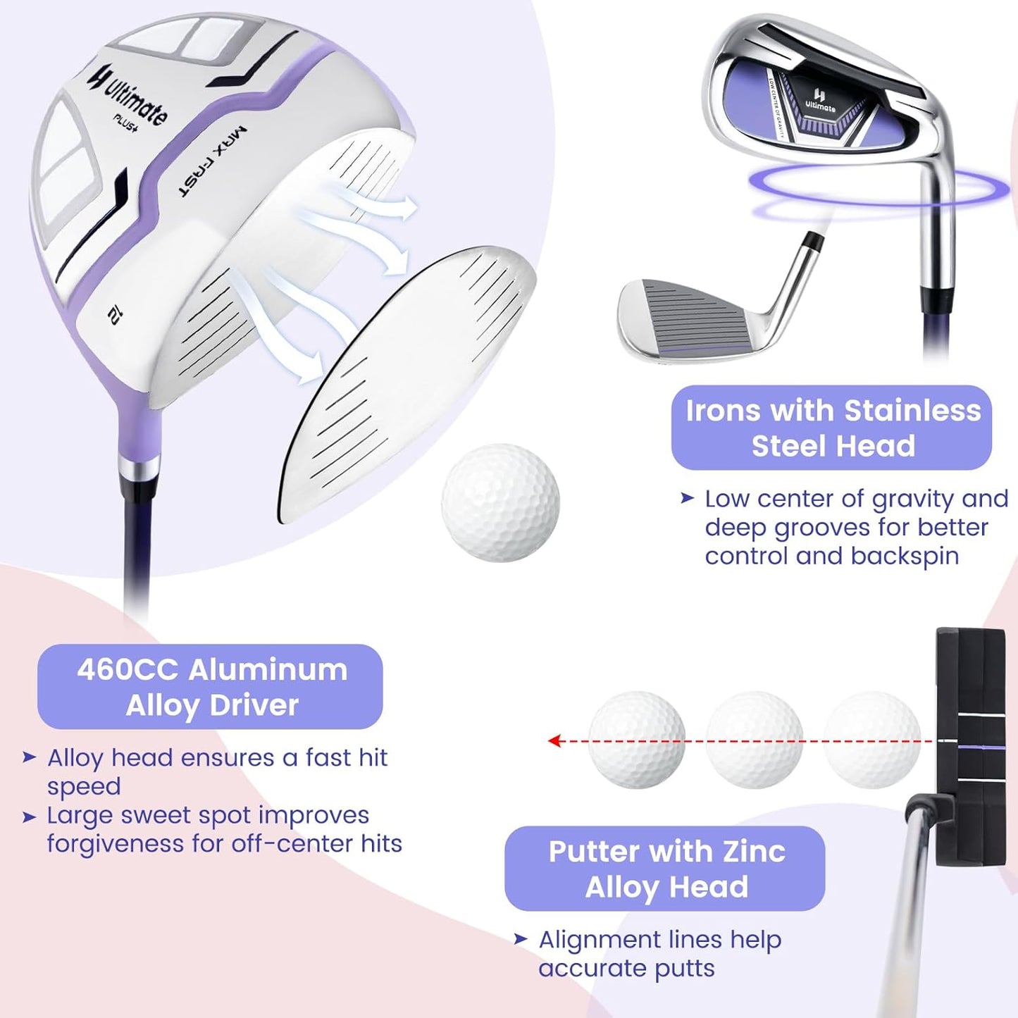 ULTIMATE Women's Complete Golf Club Set, 9/11pcs Right Handed Ladies Golf Clubs Set w/ 460cc Alloy Driver, #3 Fairway Wood, Hybrid, #6/#7/#8/#9/#P Irons & Putter