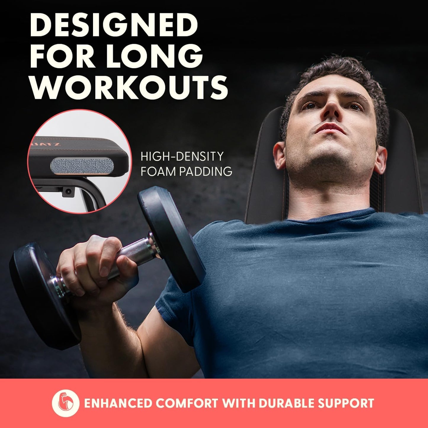 SQUATZ Adjustable Bench for Home Gym - Versatile Weight Bench for Men & Women - Ergonomic Workout Bench for Bench Press & Full Body Exercise - Heavy-Duty Steel, Non-Slip Design