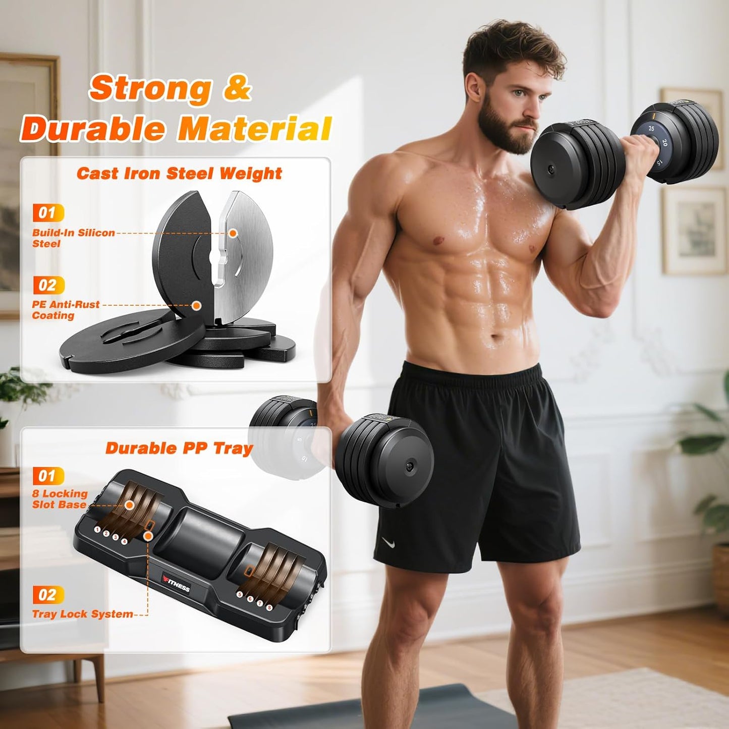 XDDIAS Adjustable Dumbbell Set of 2-25LB/55LB Set-1Sec Adjustable Dumbbell Weights-5 in 1 Free Weights Dumbbells Set with Effortless Tray/No-Slip Handle-Compact Size for Women/Men at Home Gym