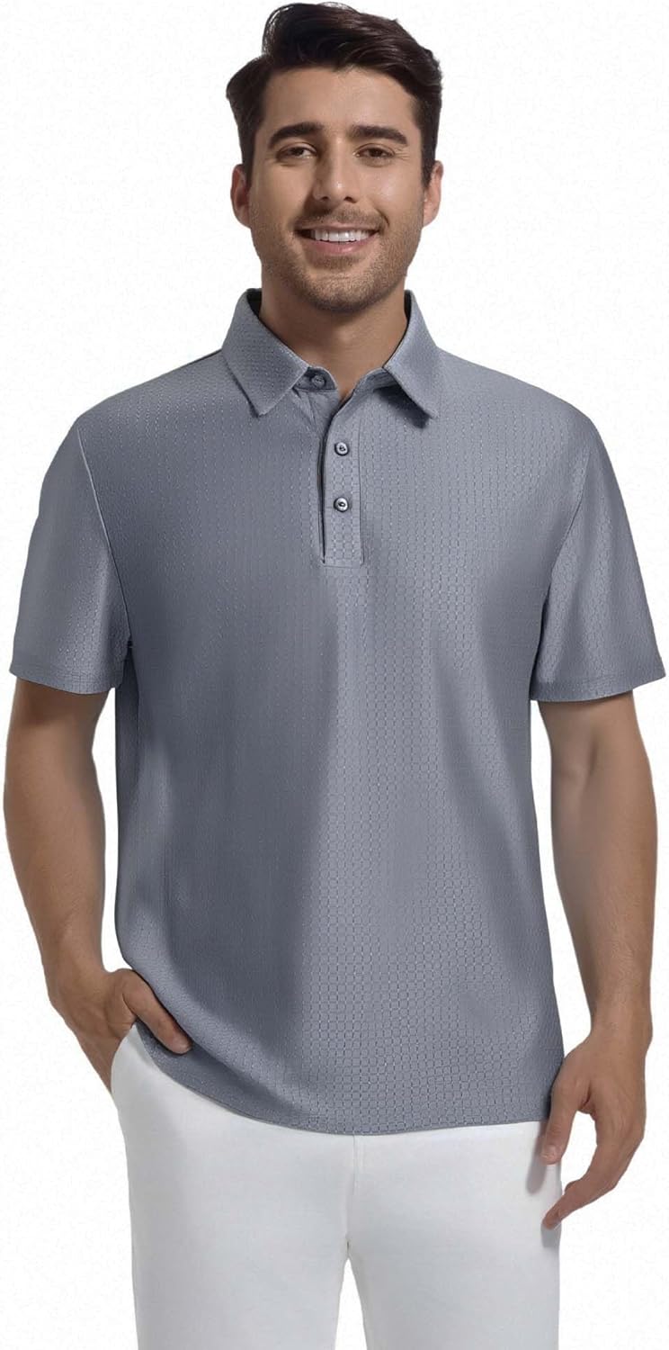 WARHORSEE Golf Polo Shirts for Men Short Sleeve Wrinkle Free 4 Way Stretch Moisture Wicking Performance Collared Tshirts