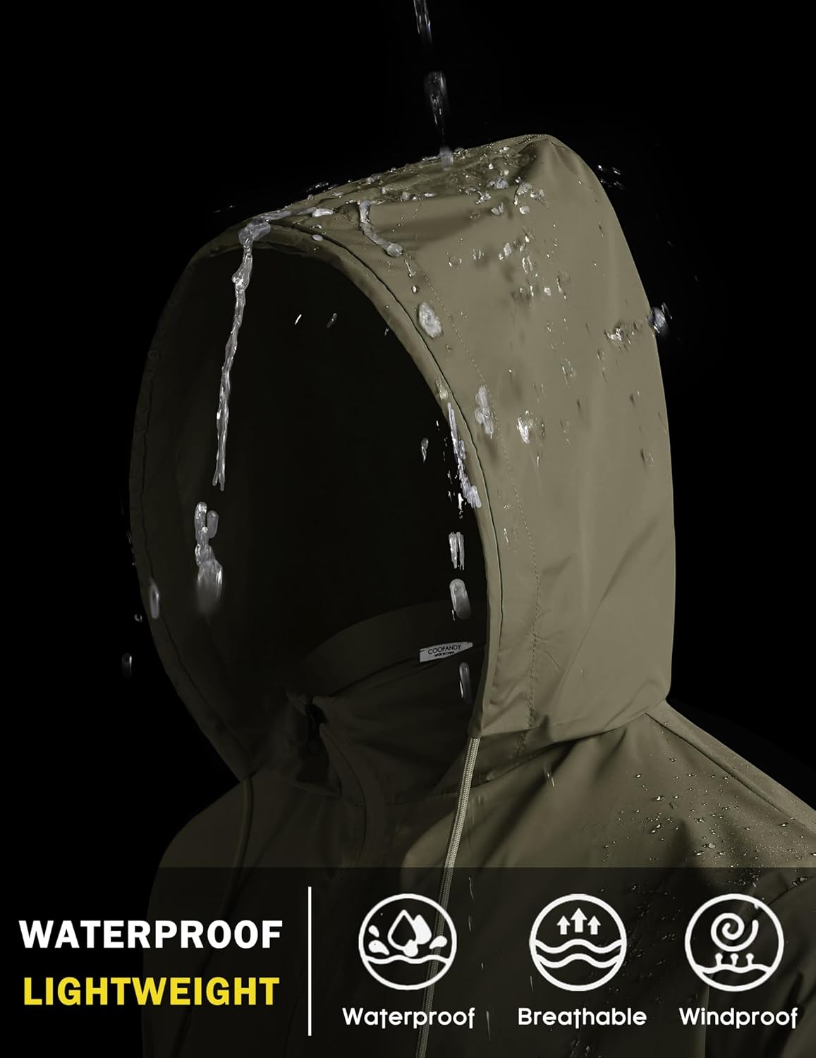 COOFANDY Men's Packable Rain Jacket Lightweight Waterproof Raincoat with Hood Travel Hiking Golf Windbreaker