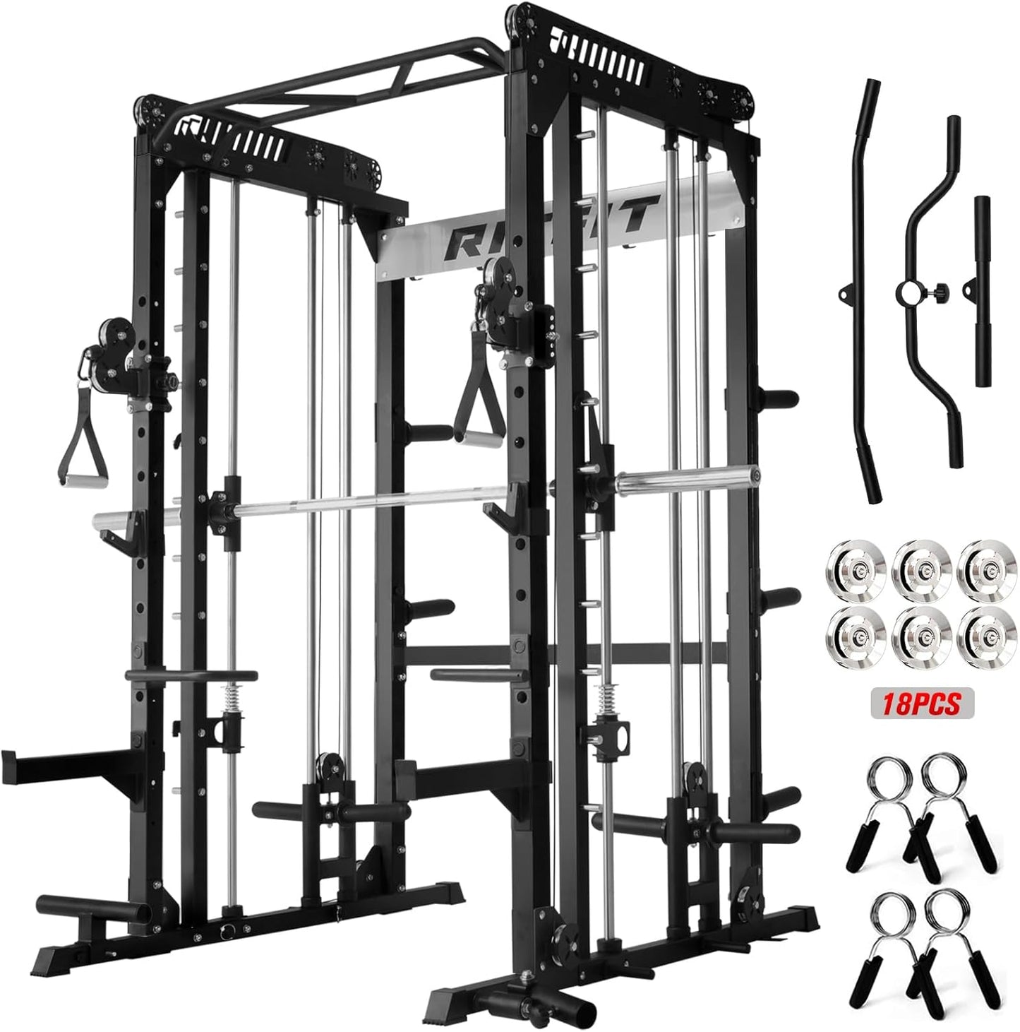 RitFit M1 & M1 Pro Smith Machine with Cable Crossover System, Multi-Function Squat Rack Power Cage for Home Gym, Power Rack and Packages