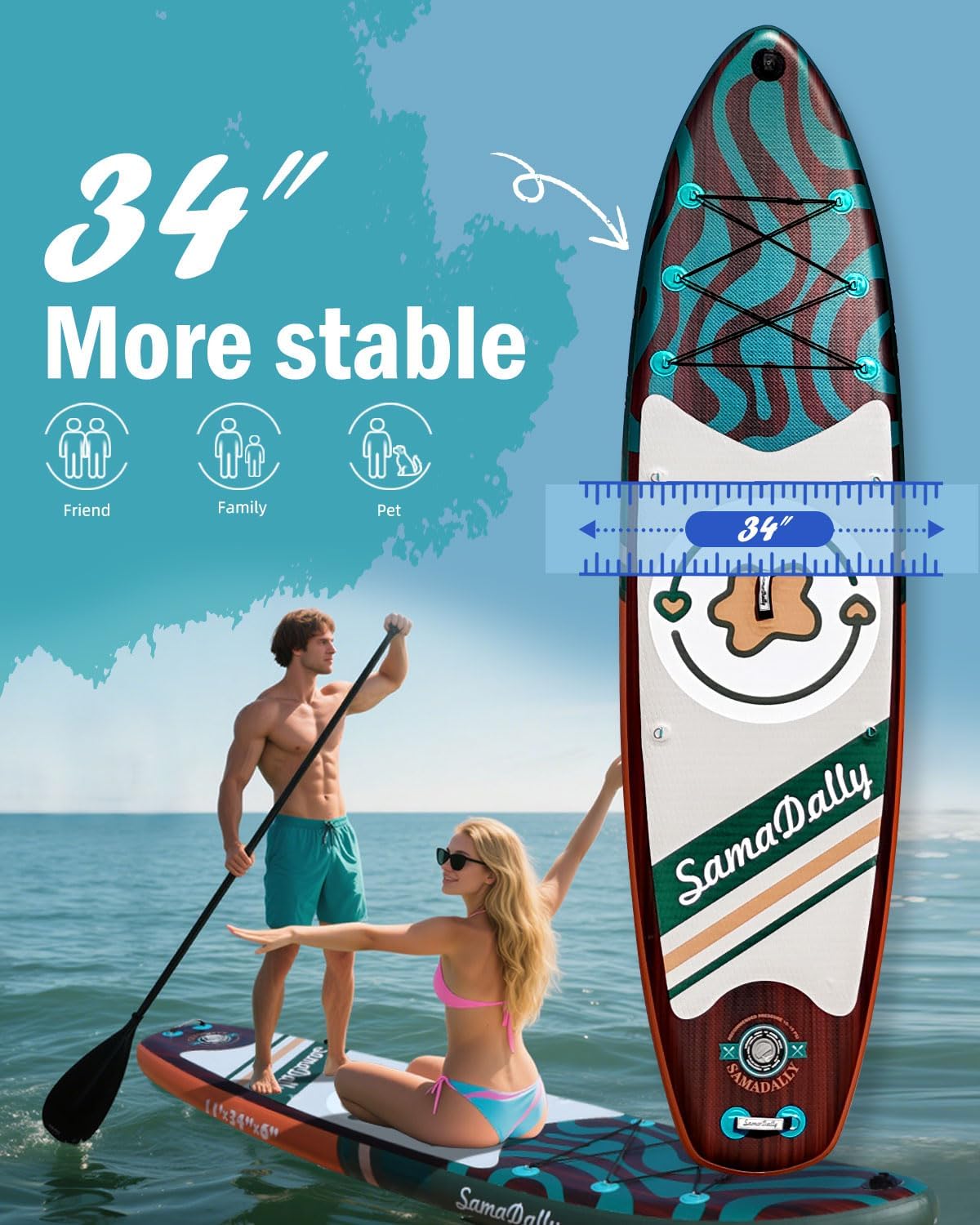11'Stand Up Paddle Boards Surf Control with Premium SUP Board Accessories Backpack & Removable Fins, 34" Wide Inflatable Paddle Boards of All Skill Levels