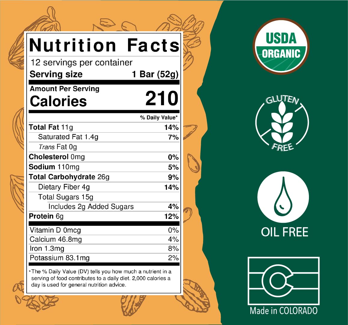 BAR-U-EAT Gluten-Free, Organic, Soft & Chewy Energy Bar. Whole Food Ingredients | Compostable Packaging | No Artificial Sugar | Healthy Snacks (Coffee Pecan 12 Pack)
