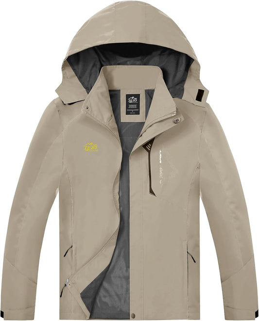 TEZO Mens Rain Jacket Waterproof with Hooded Hiking Coat Lightweight Windbreaker