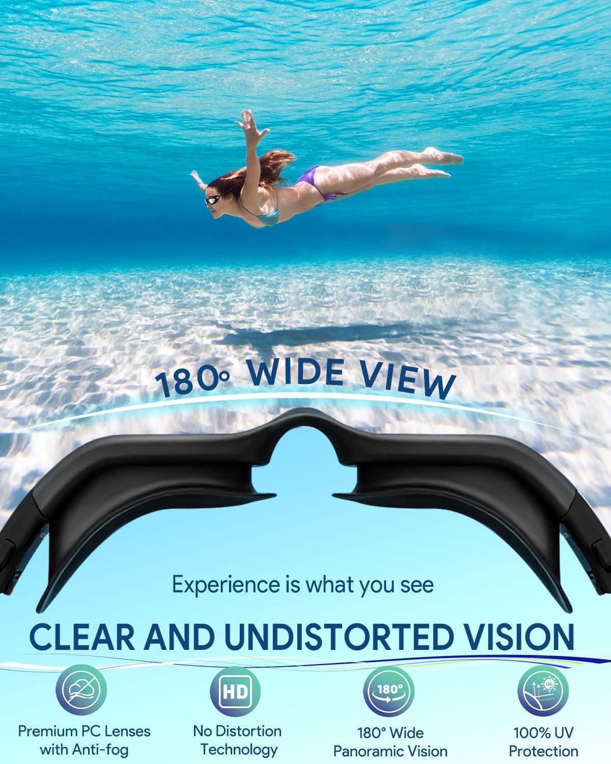 Swim Goggles, Polarized Adult Swimming Goggles Bungee Strap No Hair Pulling Anti-fog Pool Goggles for Men Women