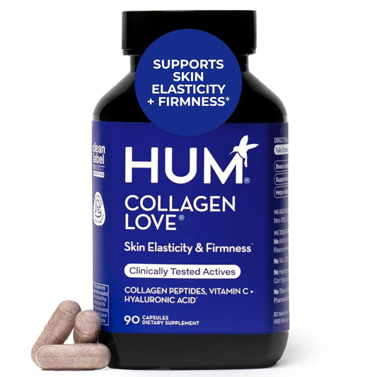 HUM Collagen Love Skin Supplement - Collagen Peptides w/Hyaluronic Acid & Vitamin C, Supports Firm Skin & Helps Minimize Signs of Aging - Supplements for Women and Men (90-Count)