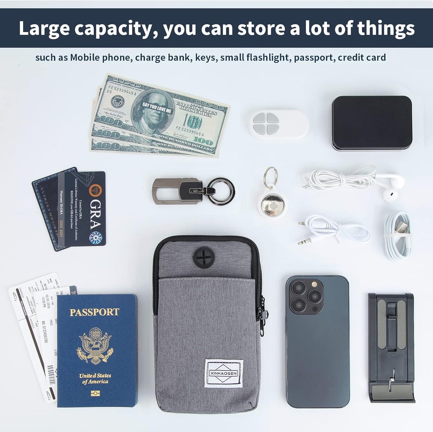 Cell Phone Purse Waist Pack Bag Travel Crossbody Bag Wristband Sport Armband Wallet with Removable Shoulder Strap (Navy Blue)