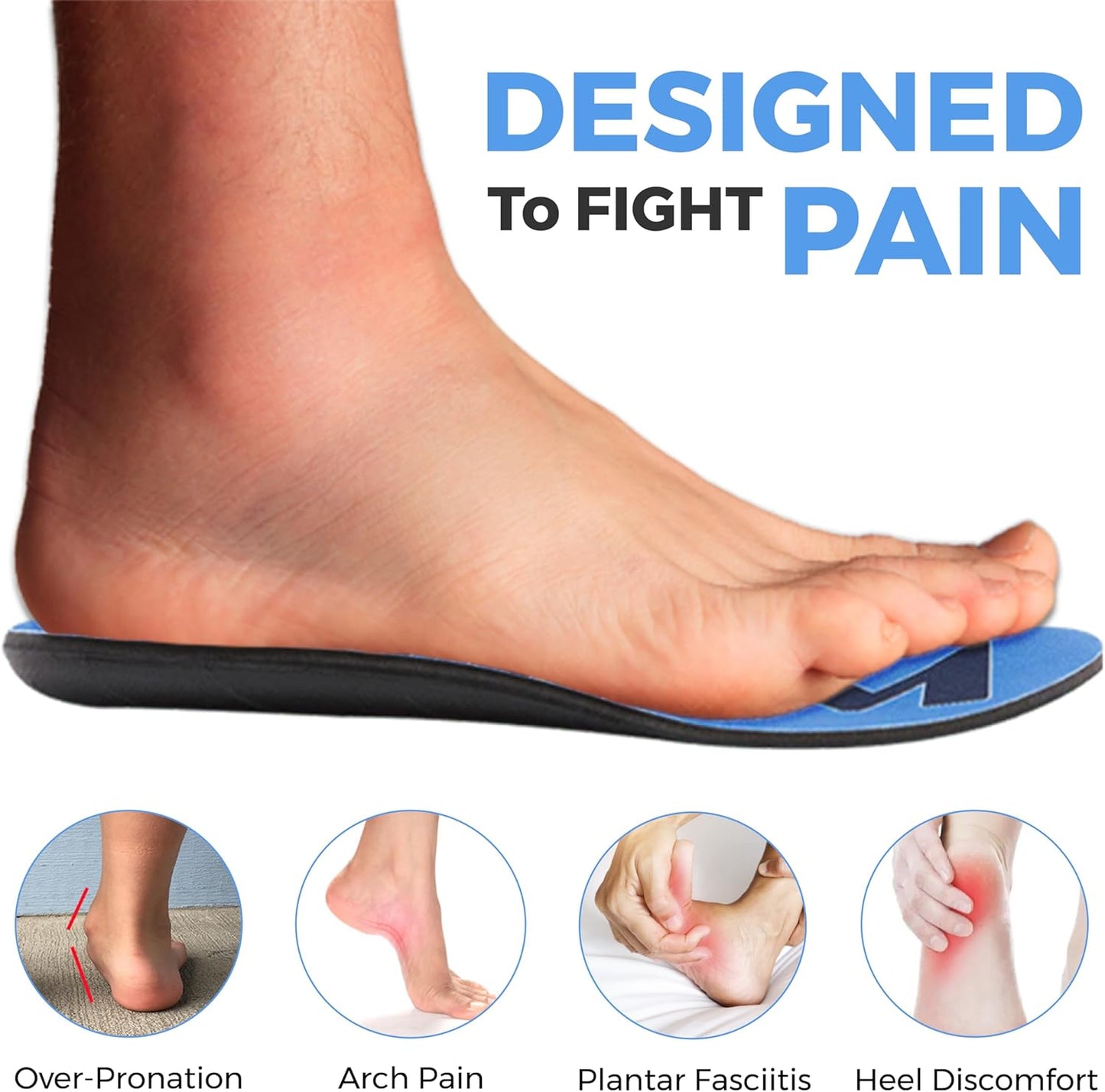 Maximum Support Plantar Fasciitis Insoles – Custom Form-Fitting Insoles Shoe Inserts for Plantar Fasciitis Women and Men – Shock Absorption - Flat Feet Inserts for All Day Walking & Standing