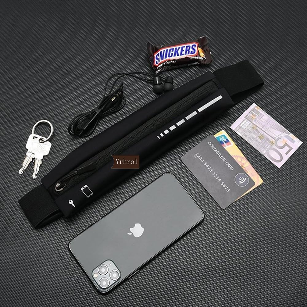 2 Pack Running Belt Slim Pack for Women Men, Phone Holder Runners Pouch Waist Belt for Workout Jogging, Money Belt Running Gift Gear Accessories, Black, One Size, Fashion (Black)