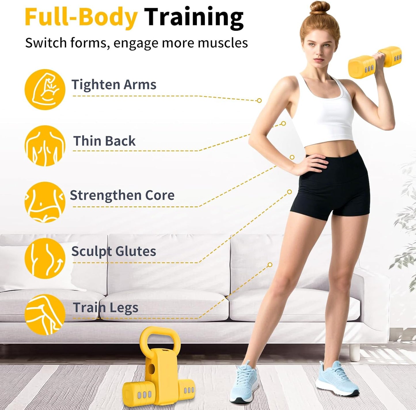 2-in-1 Adjustable Dumbbells Set, 4 Levels Weight Dumbbells Set for Women Men, Each 2.2/3.3/4.4/5.5lb Hand Weights with Kettlebell Form for Home Gym Exercise Training