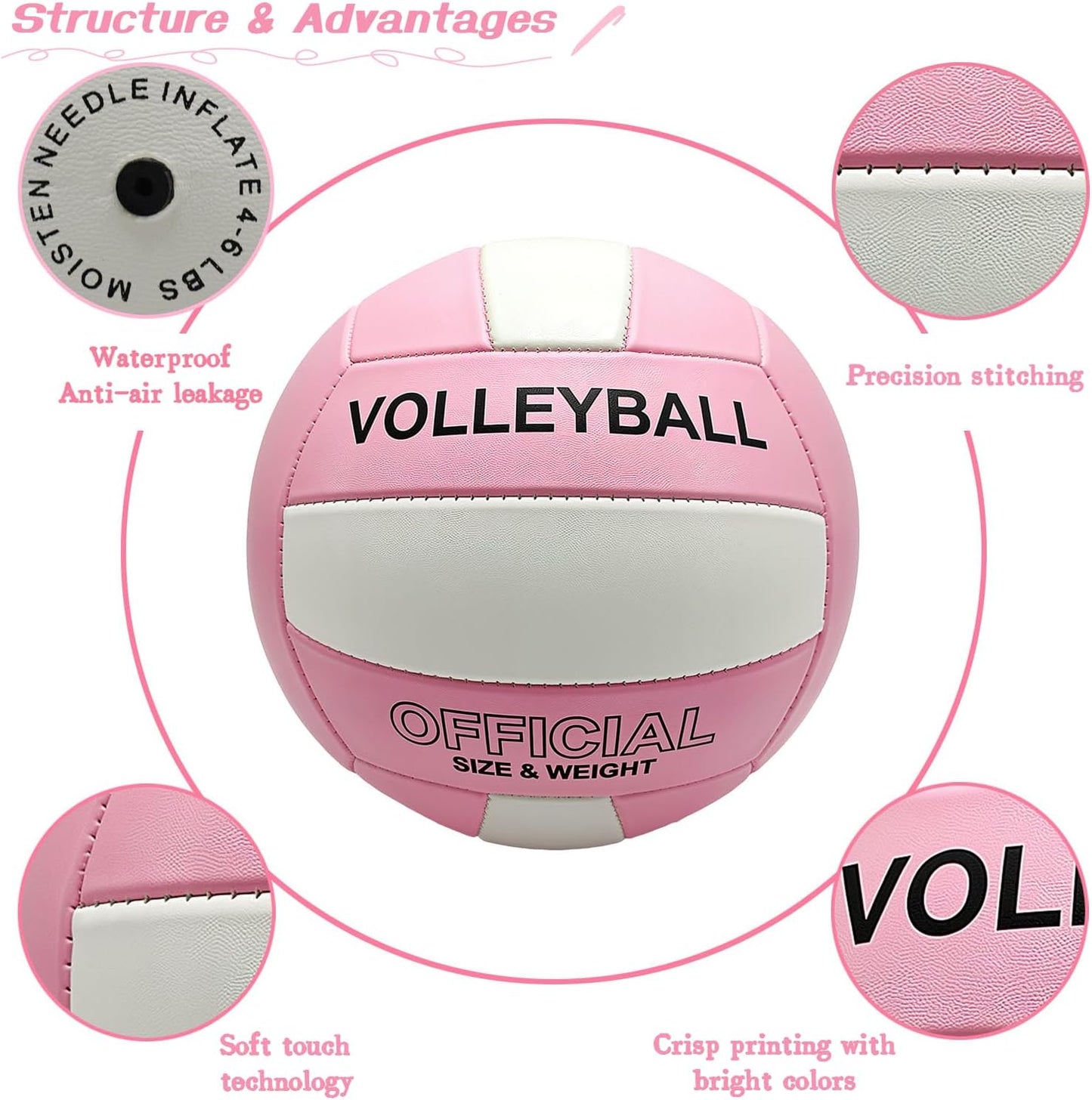 Volleyball Official Size 5 for Indoor Outdoor, Thicker PU Soft Volleyball Kit for Girls Boys Teenager Adults Beach Game Gym Training Beginner