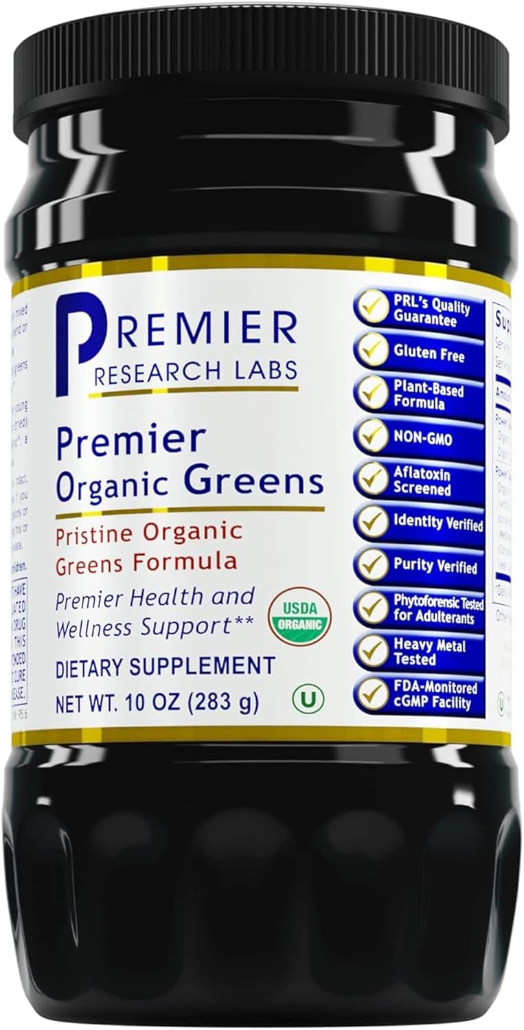 Premier Research Labs Premier Organic Greens - Super Greens Powder, Greens Superfood Powder for Drinks, Green Juice, Nutrition Support, Supergreens for Men & Women, Spinach, Alfalfa, Chlorella - 10 oz