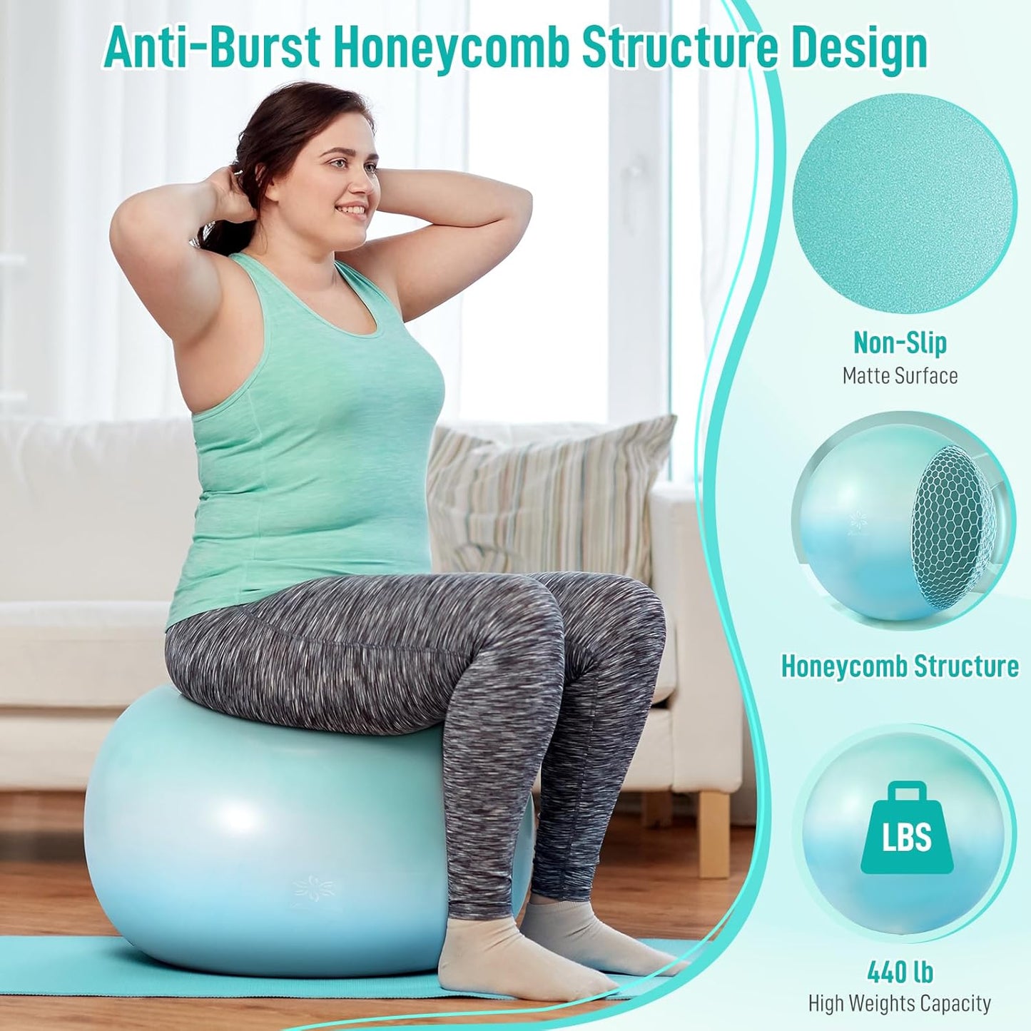 Sportneer Extra Thick Exercise Ball - 25.6''Yoga Ball with Quick Pump - Anti-Burst and Slip Resistant Fitness Ball Chair for Pregnancy and Physical Therapy