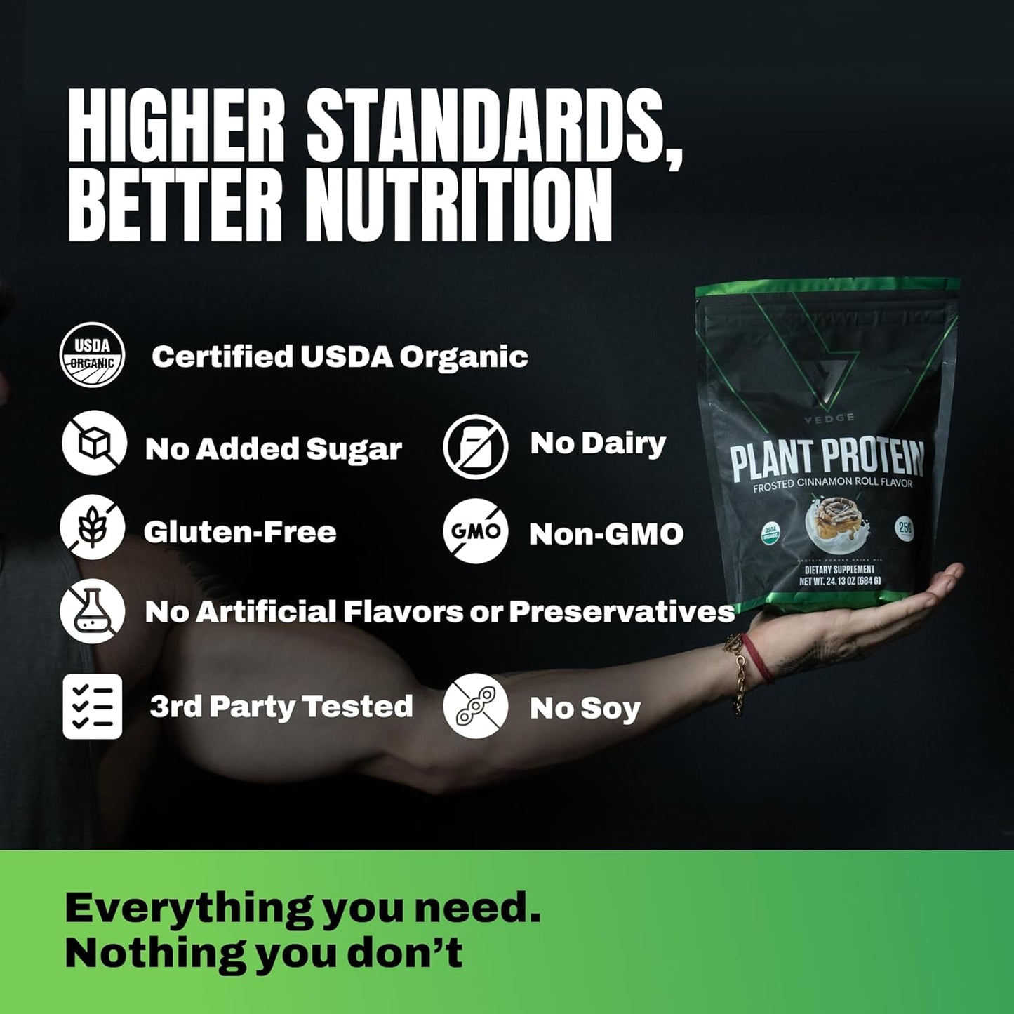 Vedge Vegan Protein Powder - Plant Protein Powder with Pea, Pumpkin & Sunflower - USDA Organic, Amino Acids, Dairy Free, Gluten Free, Soy Free, Keto, Non GMO, Smooth Texture - Cinnamon - 20 Servings