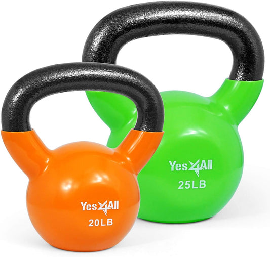 Yes4All Kettlebell Set Vinyl Coated Weights Combo for Full Body Workout Equipment Push up, Grip Strength Training, Dumbbell Weights Exercises