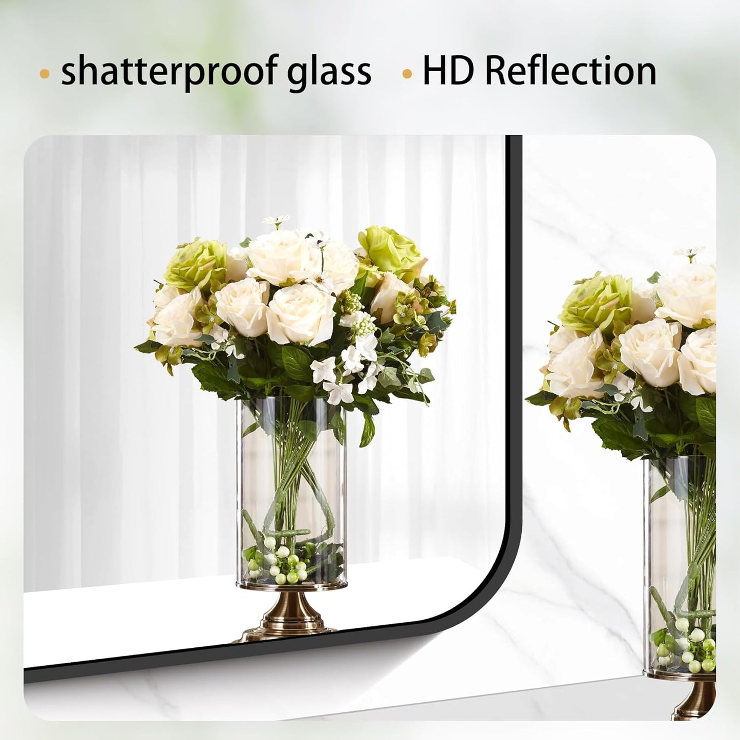 60" x 24"Bathroom Mirror, Matte Black Wall Mirror with Metal Frame, Decorative Rectangular Vanity Mirror for Bedroom Bathroom Living Room Entryway (Horizontal/Vertical)