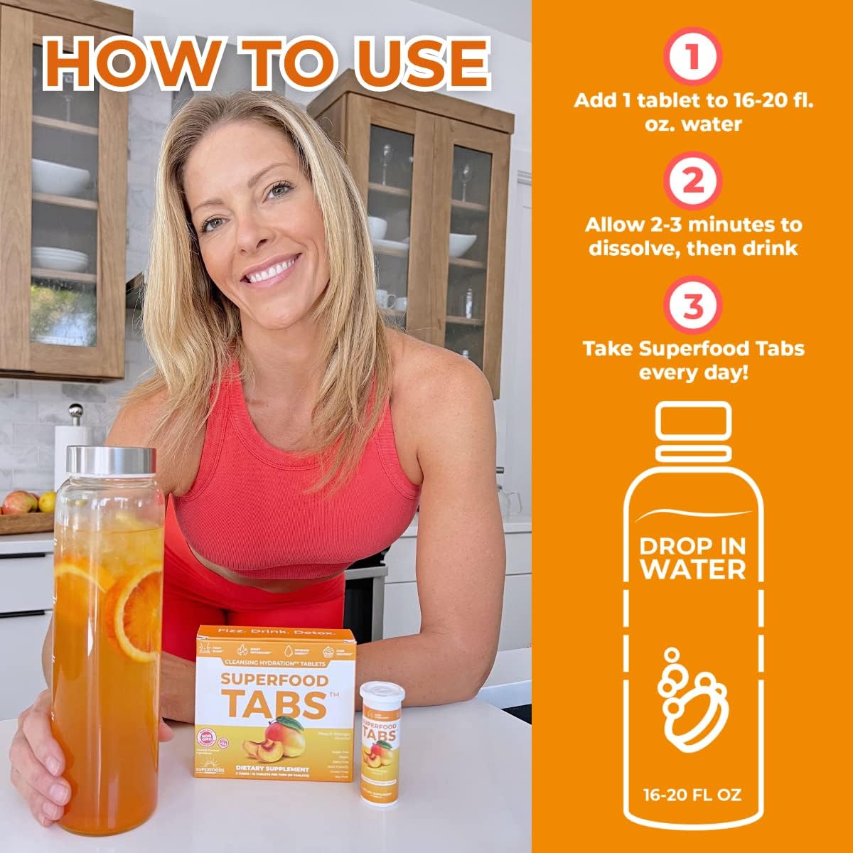 – Anti-Bloat Cleanse Drink with 15 Superfoods | Supports Digestion, Energy & Cravings | Vegan, Non-GMO | 60 Effervescent Tabs – Peach Mango Flavor