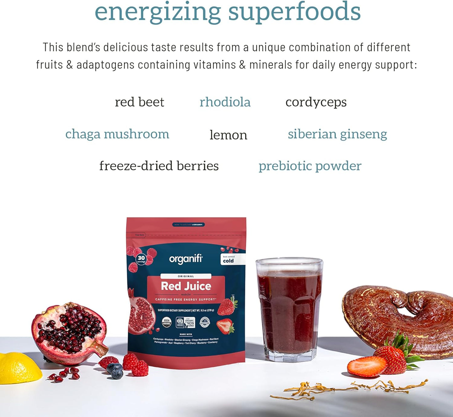 Organifi Red Juice - Energy Powder Reduces Afternoon Crashes and Boosts Digestion and Immune System, 90 Servings