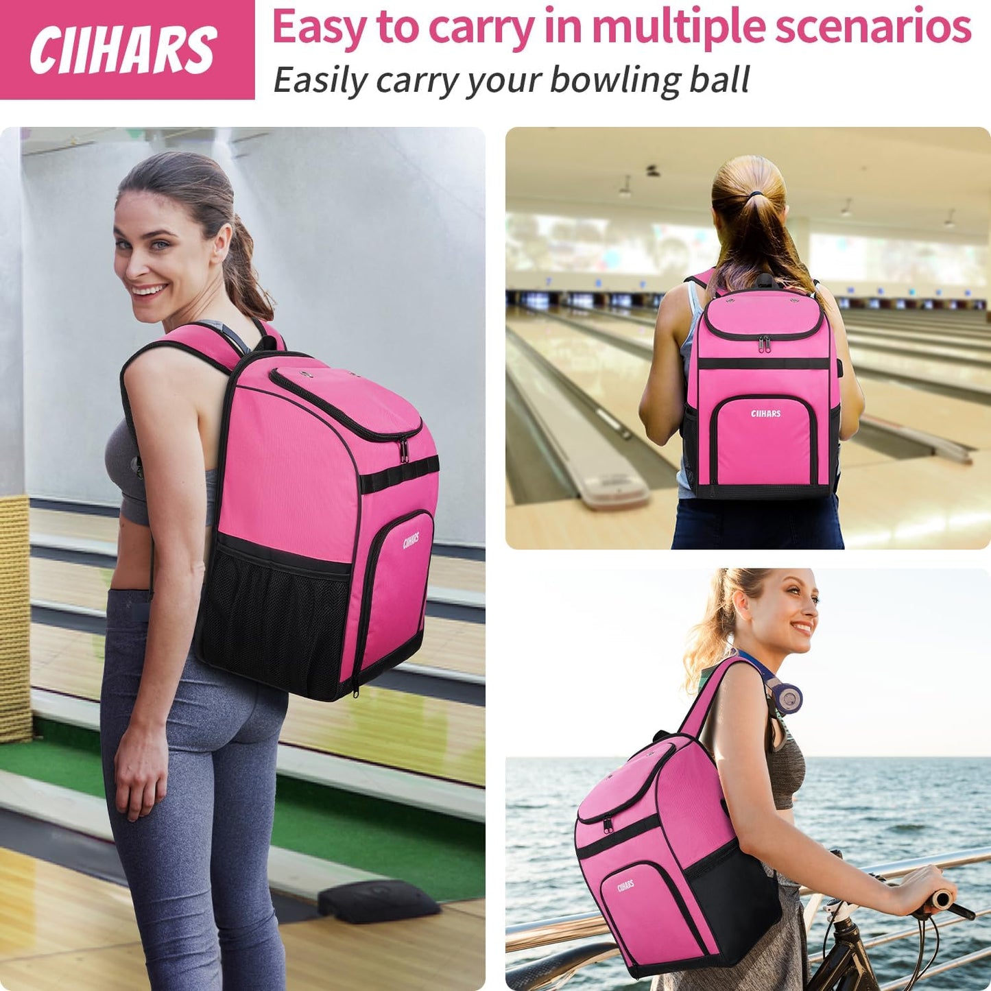 Single Bowling Ball Bag Backpack with Shoe Bag Up to Size 16, Accessories Gifts for Bowling Lovers,Bowling Bag with Padded Ball Holder