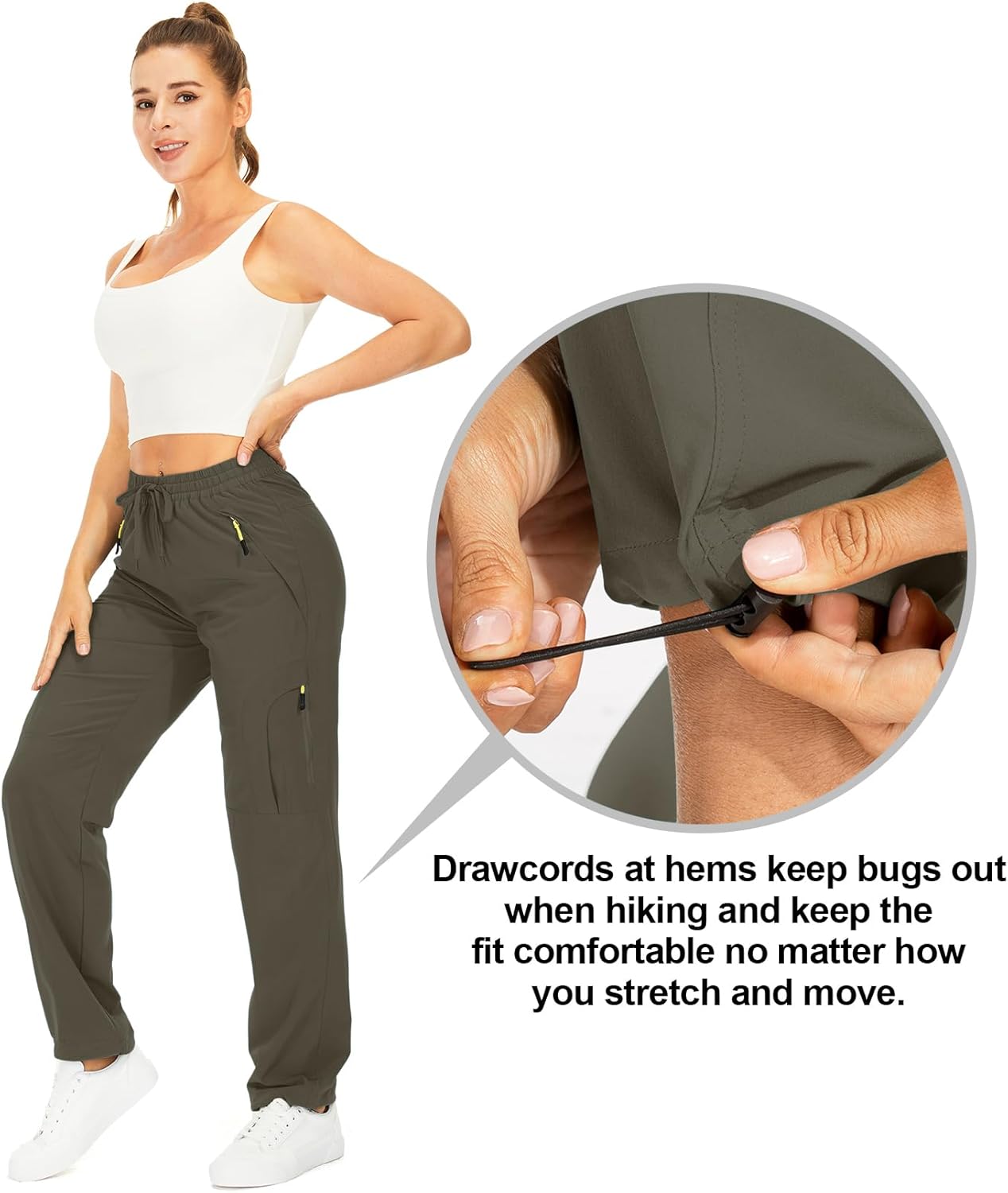 Womens Hiking Pants Quick Dry UPF 50 Lightweight Travel Golf Cargo Safari Pants Zipper Pockets