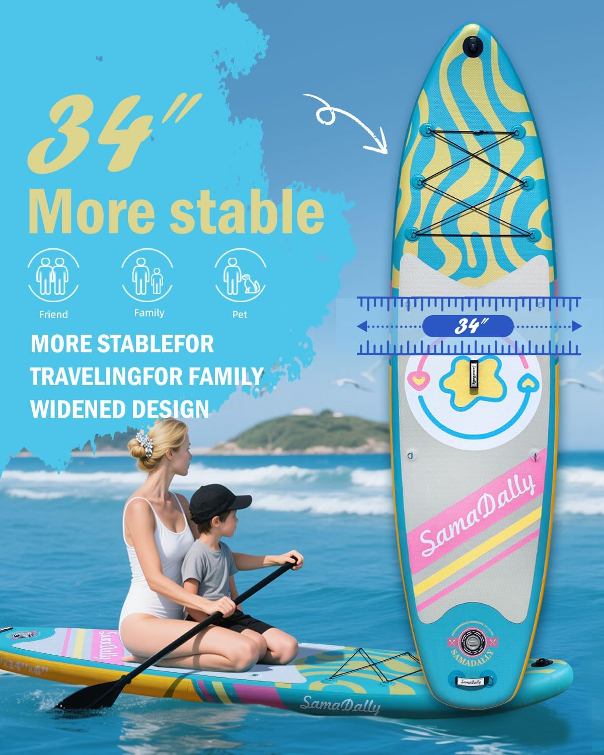 11'Stand Up Paddle Boards Surf Control with Premium SUP Board Accessories Backpack & Removable Fins, 34" Wide Inflatable Paddle Boards of All Skill Levels