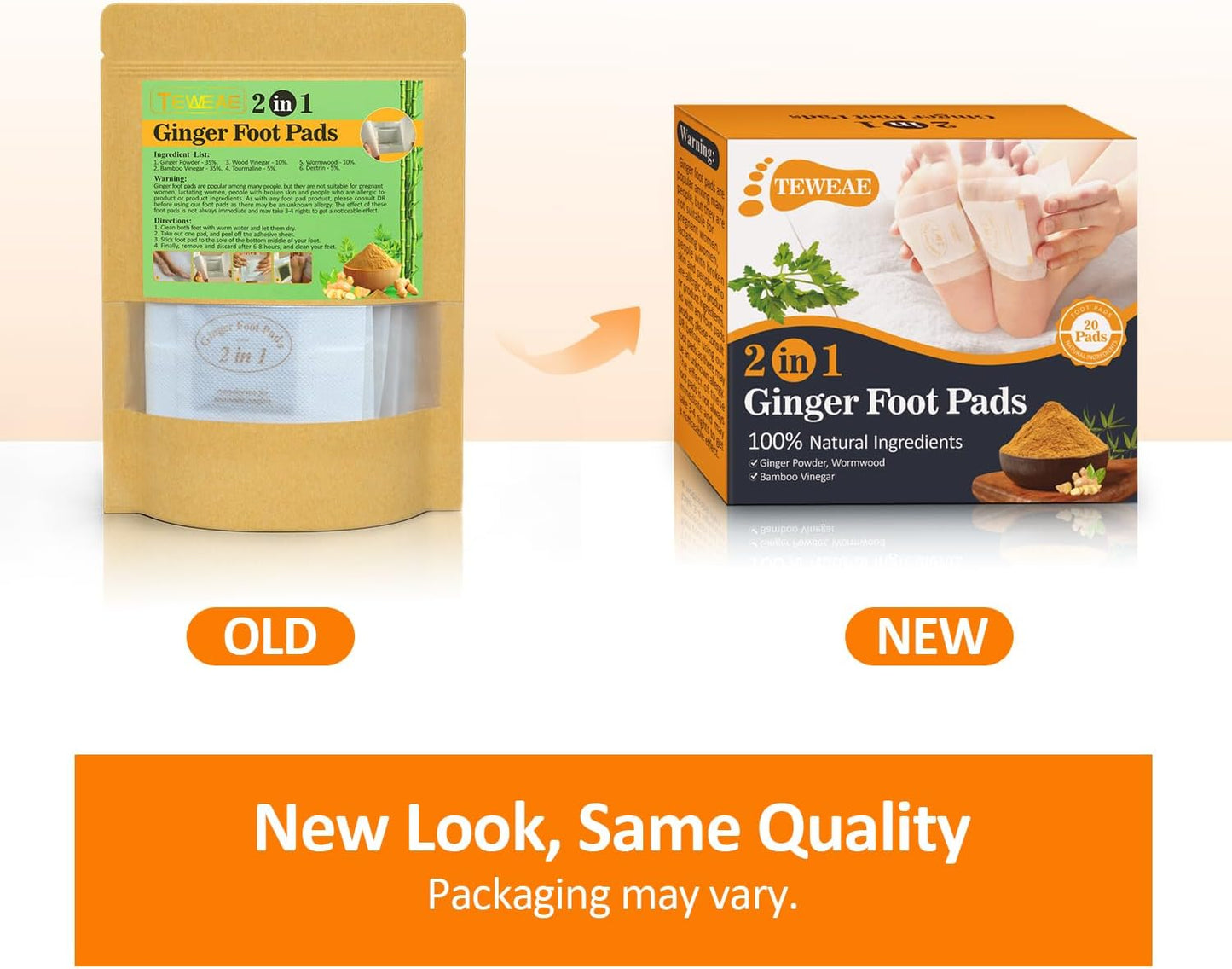 2 in 1 Foot Pads, 20 Pads Tear and Use Pure Ginger Bamboo Wormwood Foot Pads, Bigger Adhesive ''Stay in Place'' Goodnight Pads