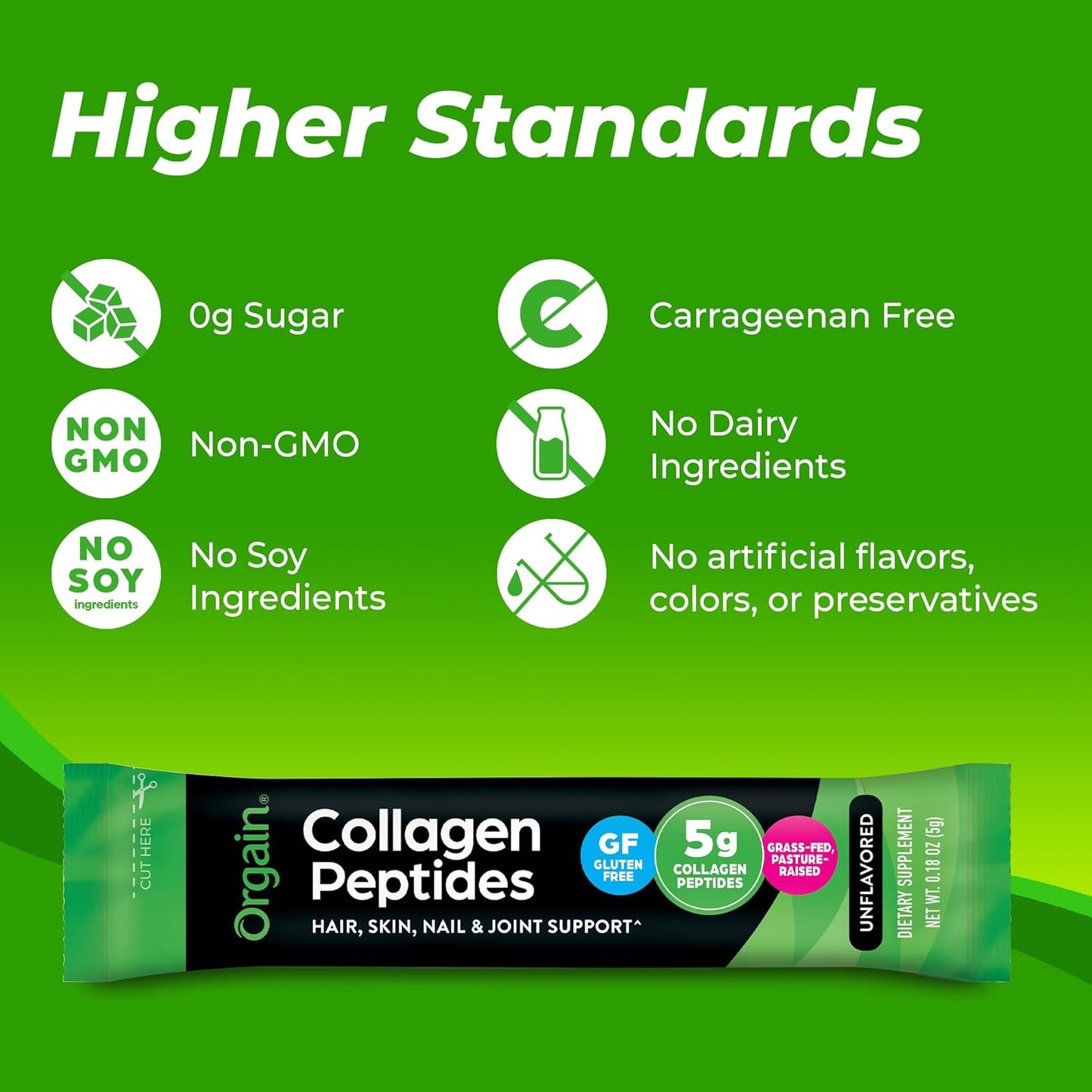 Orgain Hydrolyzed Collagen Peptides Travel Packets For Women & Men - 5g Grass Fed Collagen Per Serving, Hair, Skin, Nail & Joint Support Supplement, Non-GMO, Type I & III - Unflavored (25 Count)