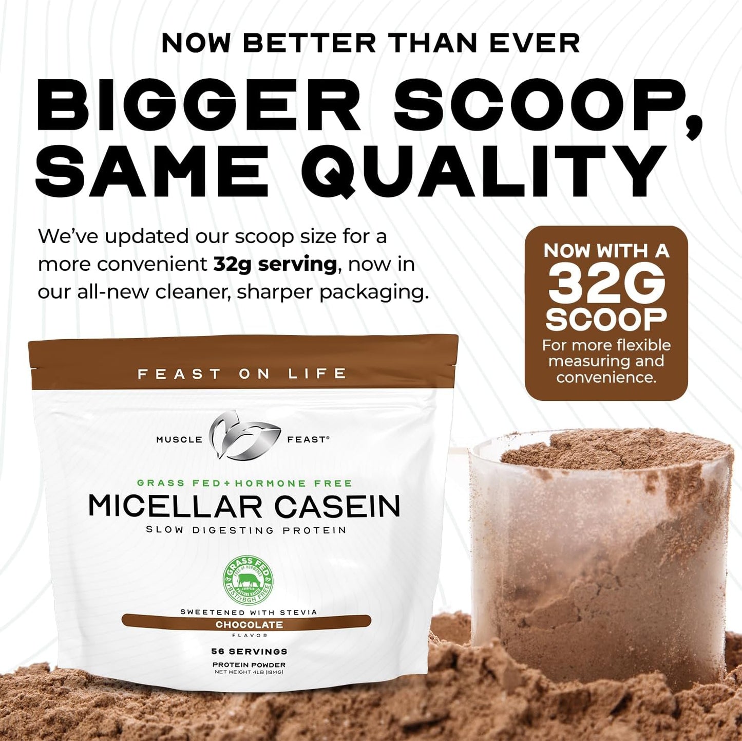 Muscle Feast Grass Fed Micellar Casein Protein Powder, Pasture Raised & Hormone Free, Slow Digesting Casein Protein - Supports Overnight Muscle Recovery, Gluten Free Protein Powder - Vanilla, 4lb