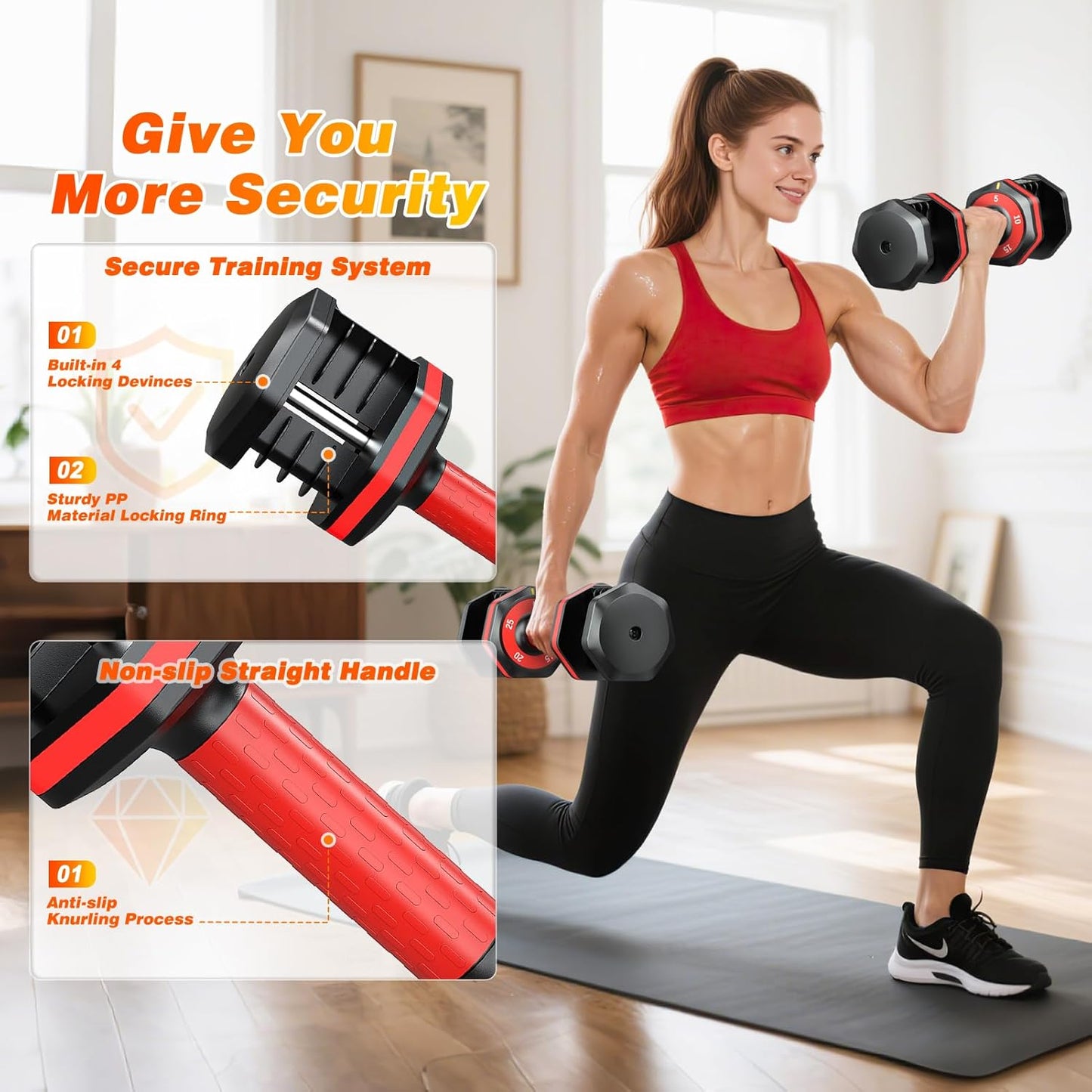 XDDIAS Adjustable Dumbbell Set of 2-25LB/55LB Set-1Sec Adjustable Dumbbell Weights-5 in 1 Free Weights Dumbbells Set with Effortless Tray/No-Slip Handle-Compact Size for Women/Men at Home Gym