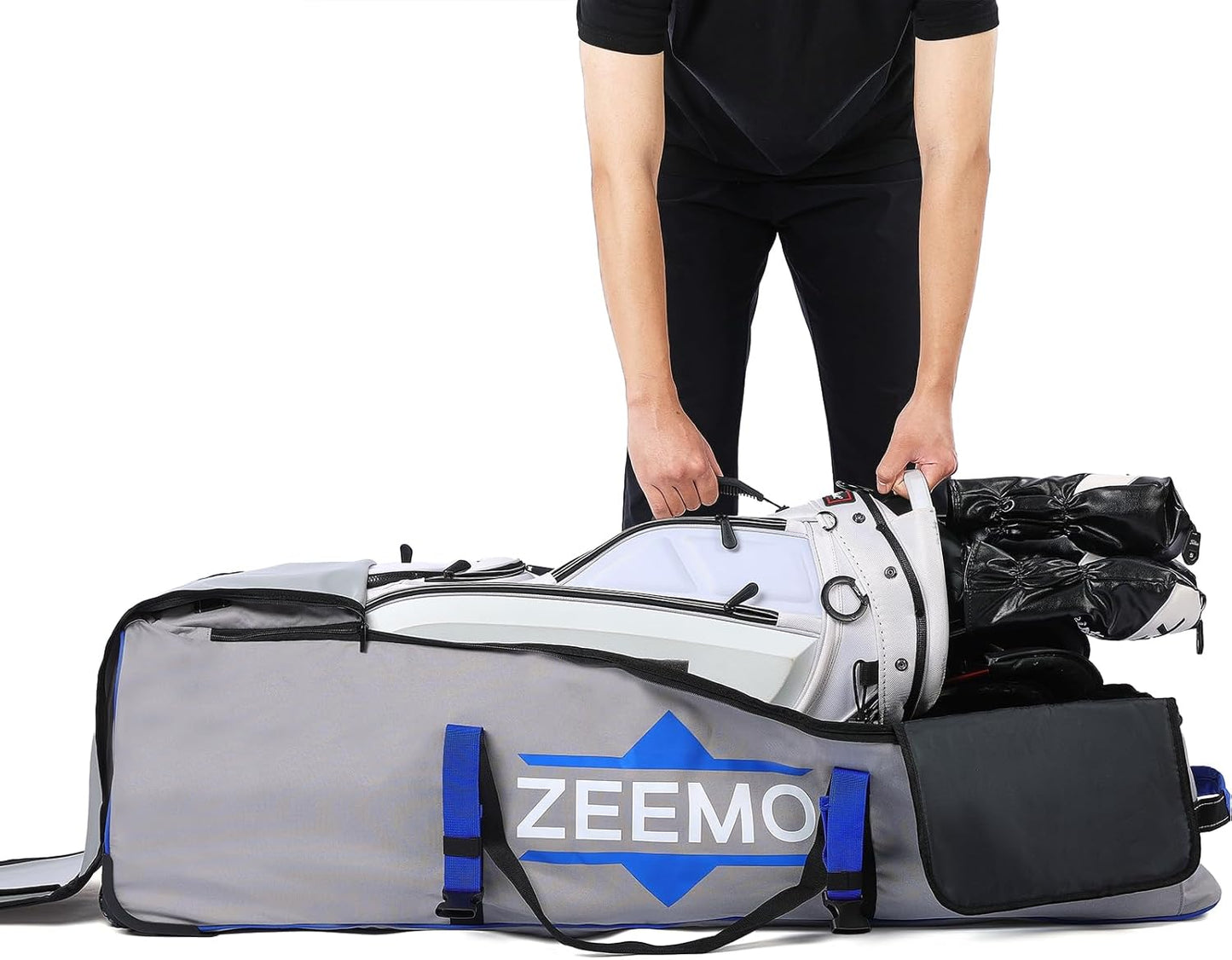 ZEEMO Golf Travel Bag, Full-Open Protective & Wheeled Airline-Approved Case for Clubs, Cart&StandBag, Soft-Sided Waterproof Cover Made of Heavy Duty Oxford