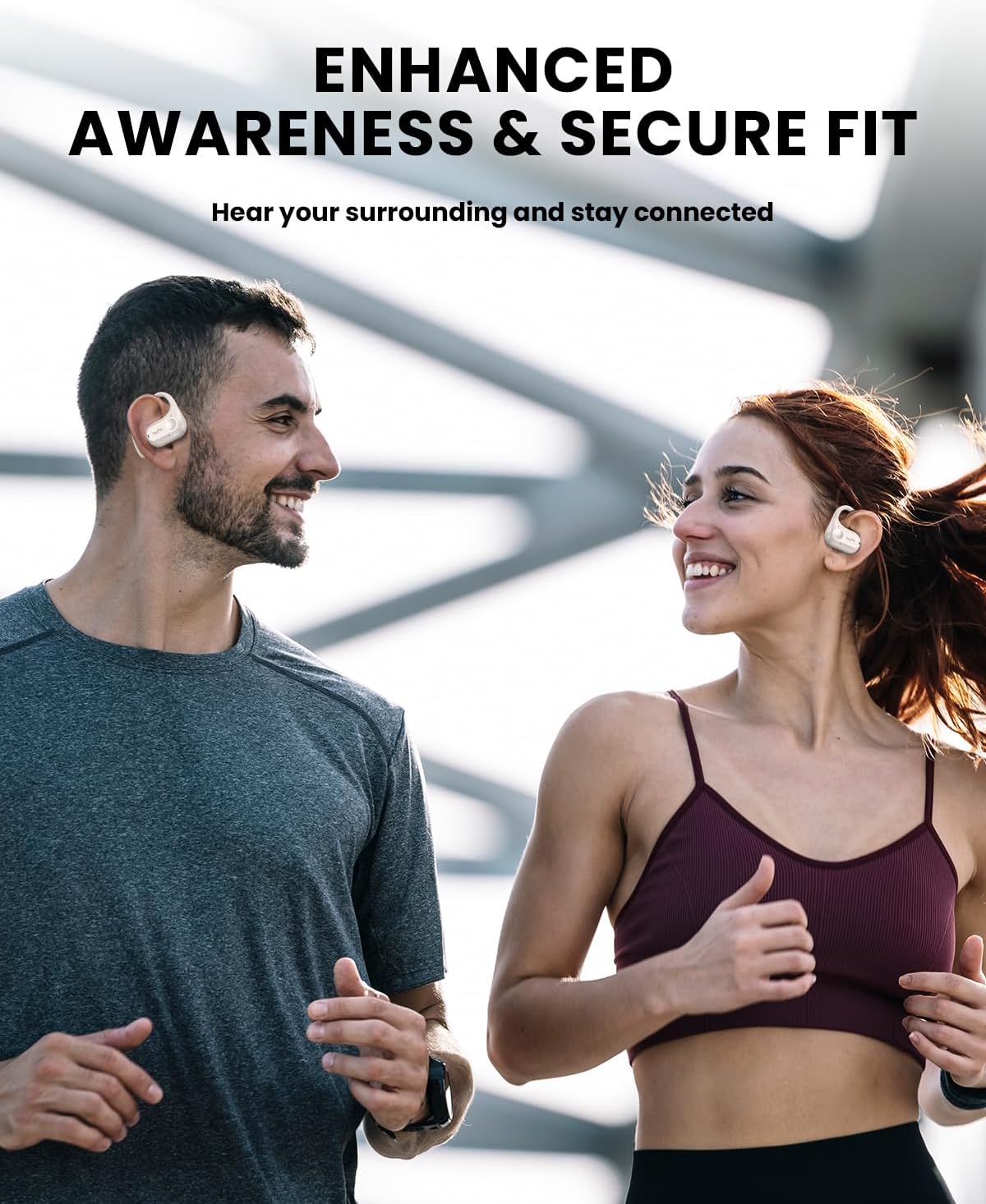 Open Ear Headphones,Wireless Bluetooth 5.3 Air Conduction Open Earbuds,Comfort & Secure Fit ,Powerful Bass,Clear Calls,30H Playback,Light Weight Sports Headsets with Ear-Hook for Workout,Running,Beige