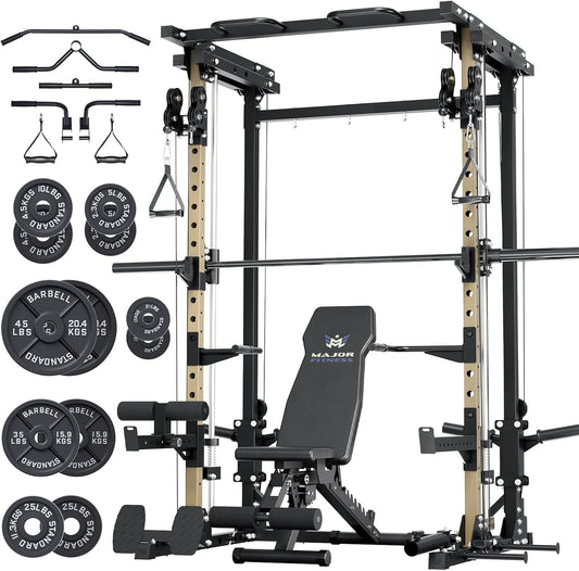 Major Fitness Drone3 Smith△ Machine – All-in-One Home Gym Squat Rack with Weight Bar, Cable Crossover Machine – Heavy-Duty Fitness Equipment for Strength Training and Full-Body Workouts