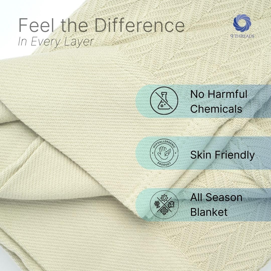 100% Cotton Herringbone Weave Blankets, 108" X 90" King, Throw Blanket for Bed, All Season Cotton Blanket, Cozy Blanket,Throws & Bed Blanket, Throw Blanket for Couch, Modern Home Decor -Sage
