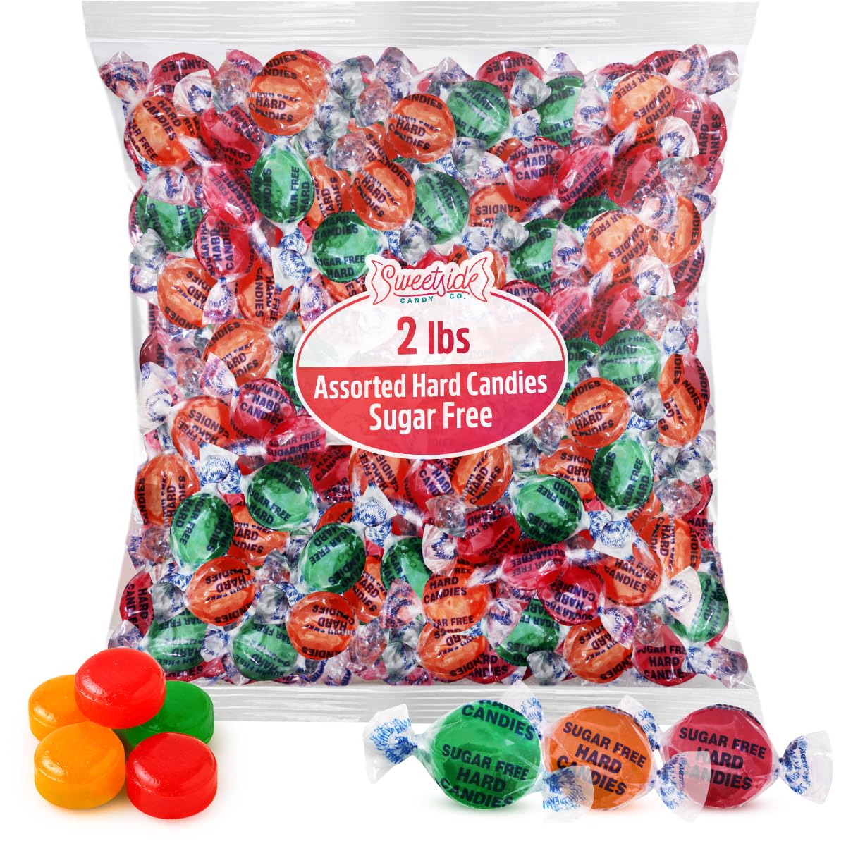 Sweetside Assorted Hard Candy Sugar Free, 2lb Pack of Bulk Hard Candy Individually Wrapped, Perfect Sugar Free Hard Candies for Candy Bowls, Party Favors, Office Treats, Halloween Candy and Gift Assortments