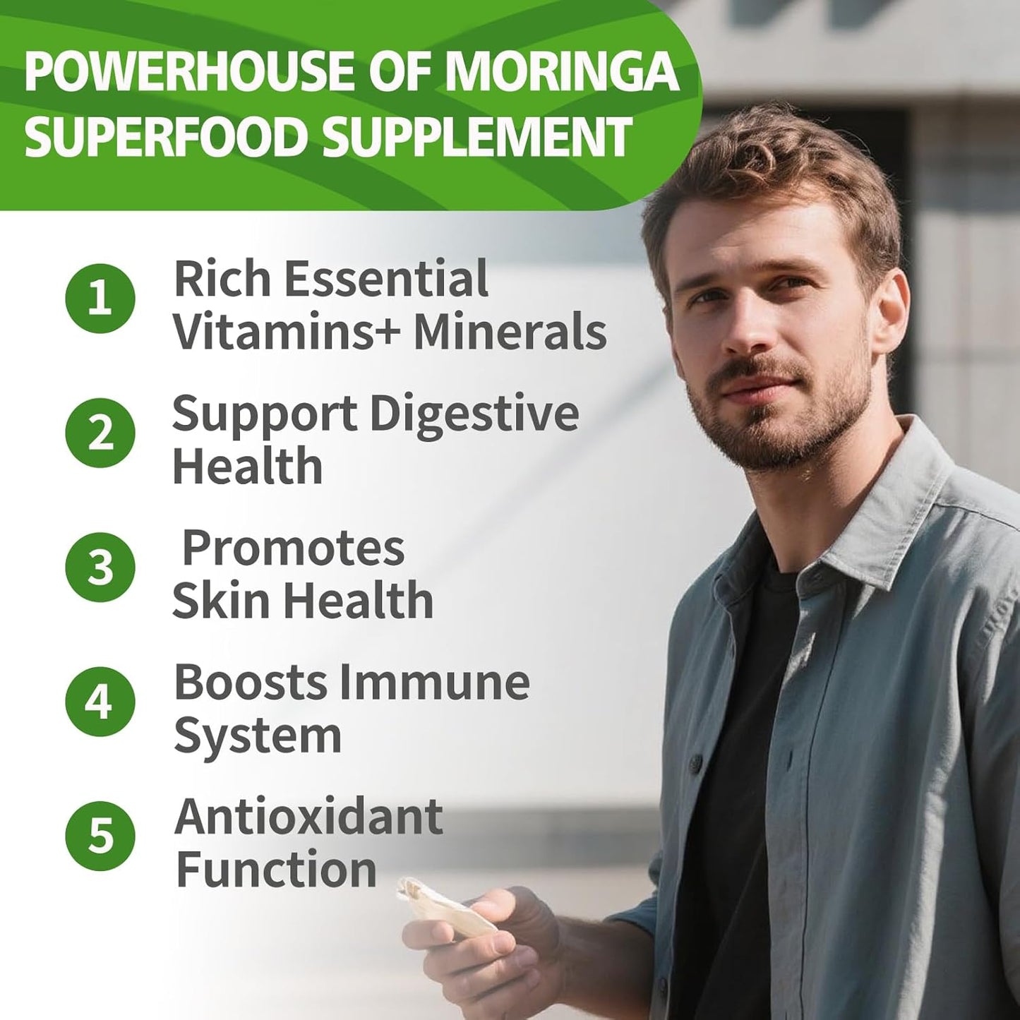 Moringa Capsules with Pure Moringa Powder | Skin Health and Immune Support | Non GMO, Gluten Free