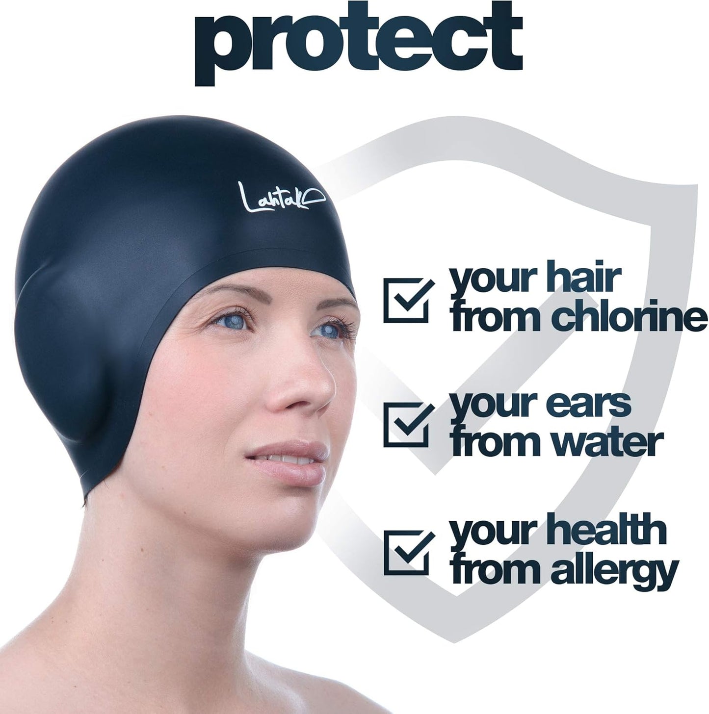 3D Swim Caps - Ear Protection Swimming Cap for Women & Men - Silicone, Waterproof - Fits Long & Short Hair - Adult & Youth