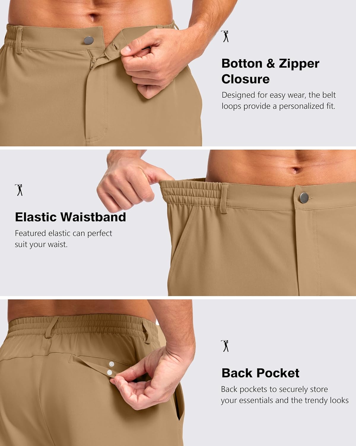 Pudolla Men's Casual Shorts 7"/9" Lightweight Golf Shorts with 3 Pockets Stretch Quick Dry Comfy Work Shorts