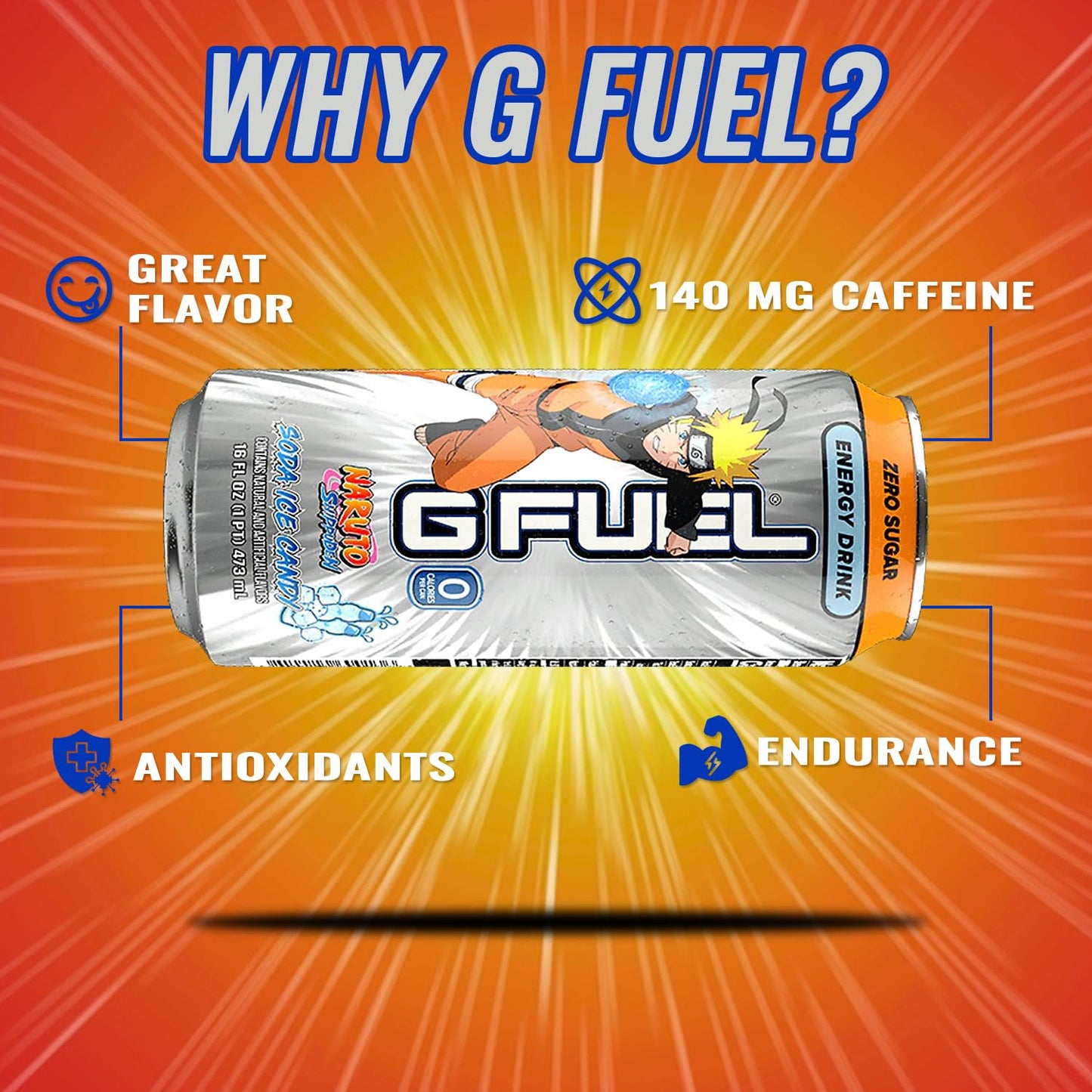 G Fuel Energy Drink, Lemon Lime Slushie, Sugar Free Beverage with 140mg Caffeine, Daily Energy Boost with Focus Amino, Vitamin + Antioxidants, 16 oz Cans (Naruto Shippuden, 12-Pack)