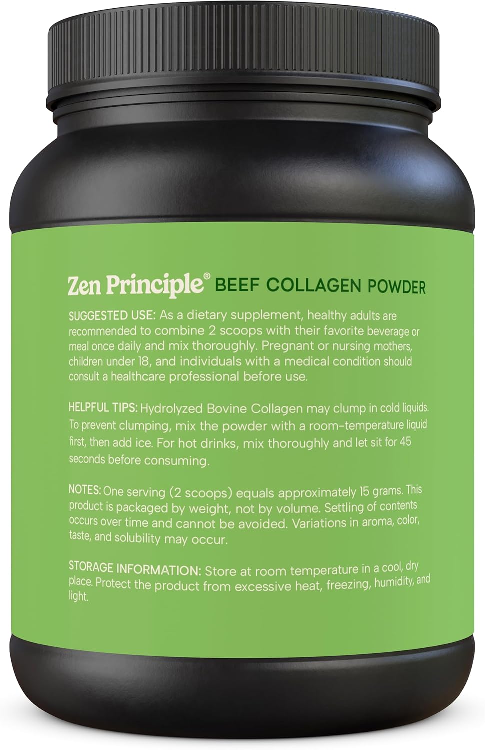 Zen Principle Grass-Fed Agglomerated Hydrolyzed Collagen Peptides 1.5 lb. Anti-Aging Protein Powder for Healthy Hair, Skin, Joints. Paleo Friendly, GMO and Gluten Free, Pasture-Raised Bovine.